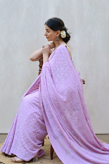 Light Purple Viscose Georgette Saree
