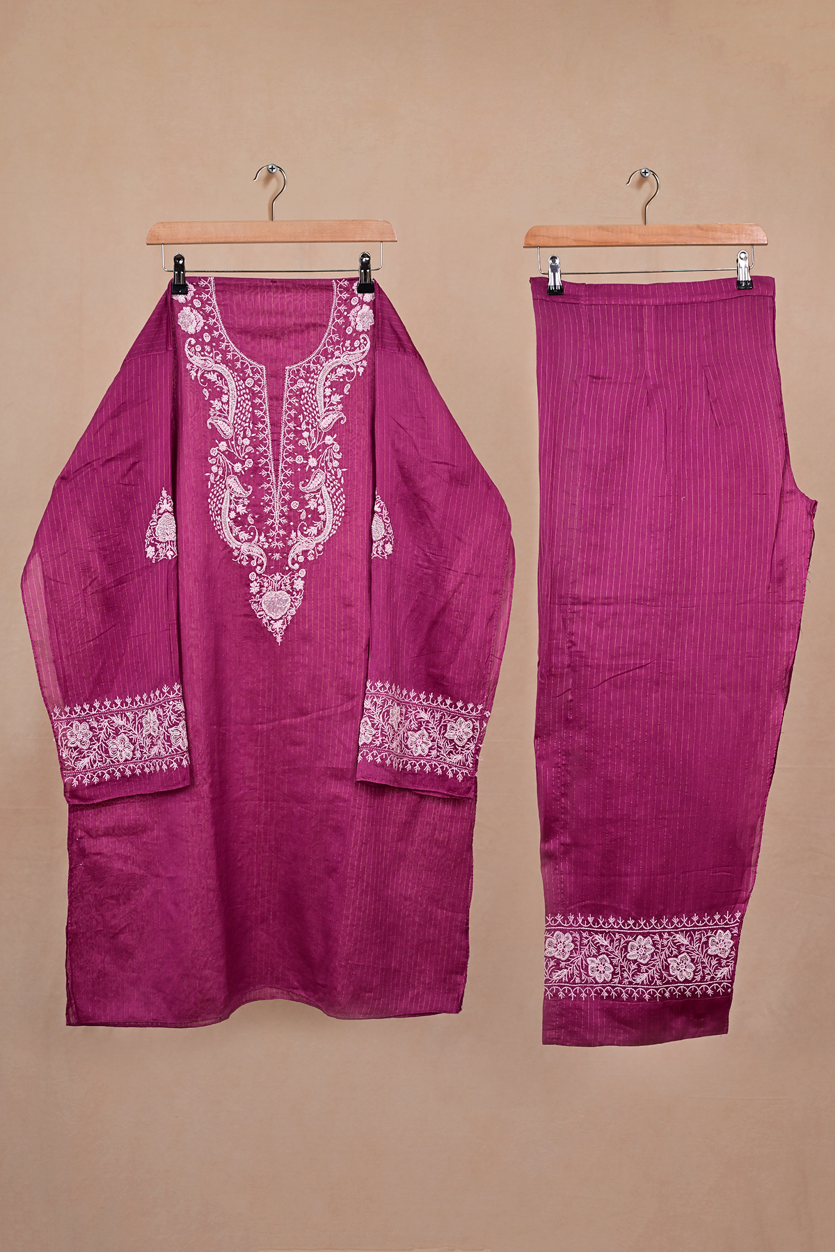 Grape Purple Chanderi Chikankari Co-ord Set