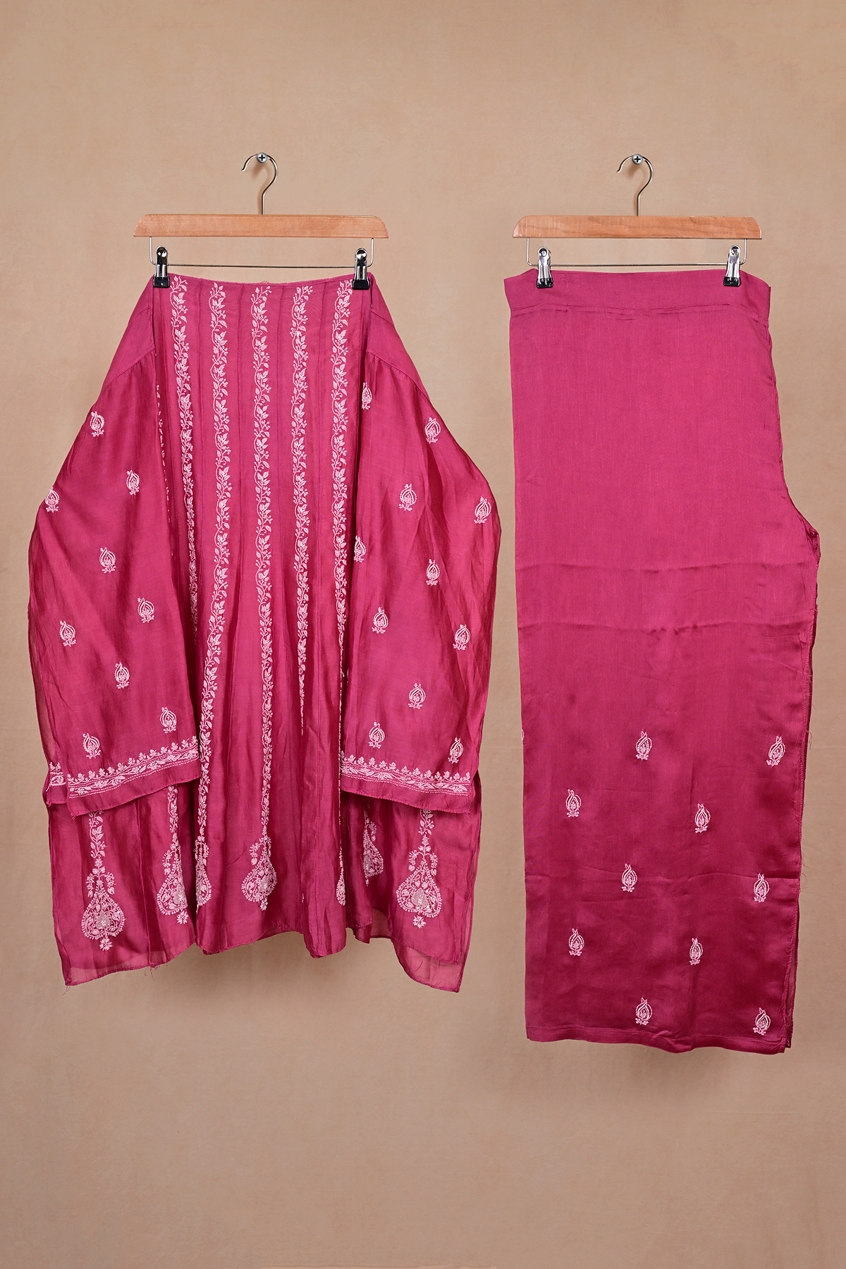 Wine Soft Silk Chikankari Co-ord Set