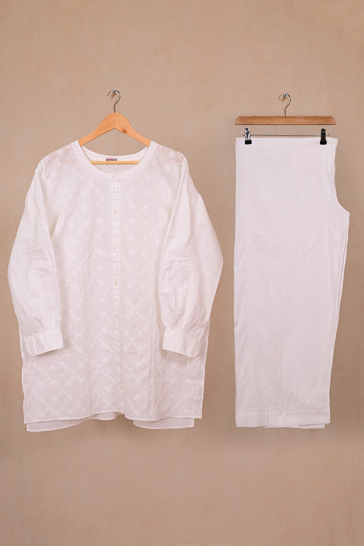 White Dobby Cotton Chikankari Co-ord Set