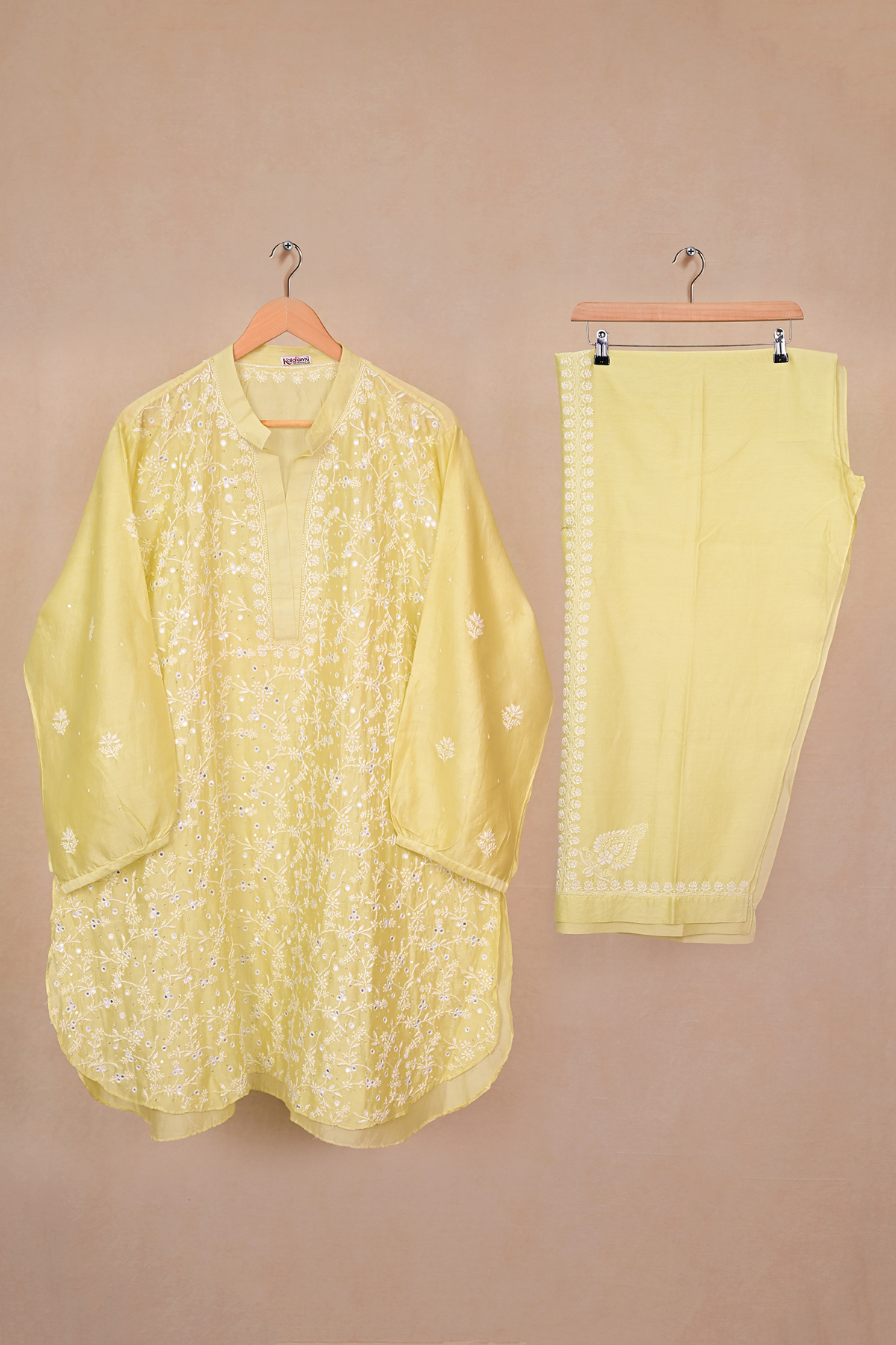 Light Lime Green Chanderi Chikankari Co-ord Set