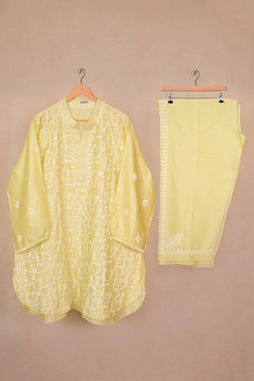 Light Lime Green Chanderi Chikankari Co-ord Set