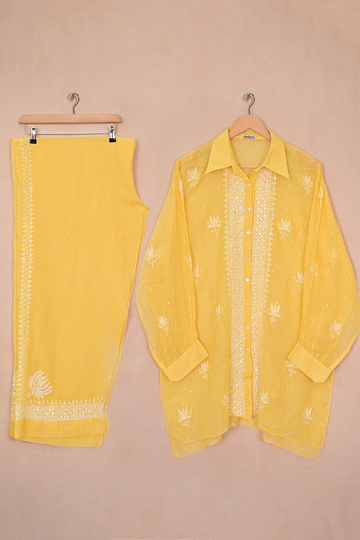 Yellow Kota Cotton Chikankari Co-ord Set