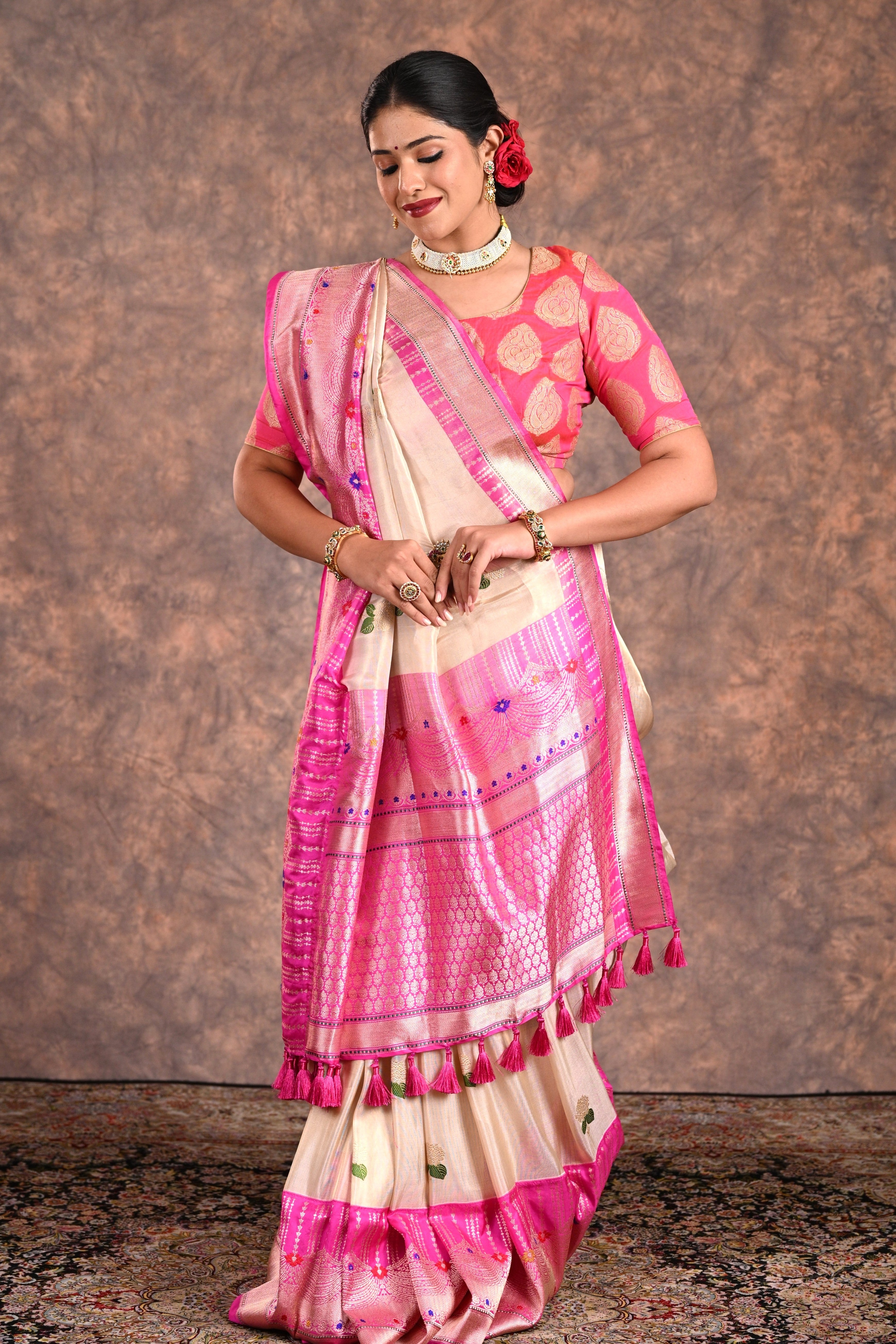 Ivory Tissue Silk Banarasi Saree