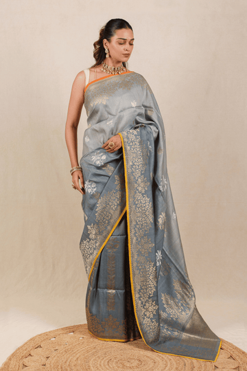 Ombre Grey Tussar Georgette Banarasi Saree