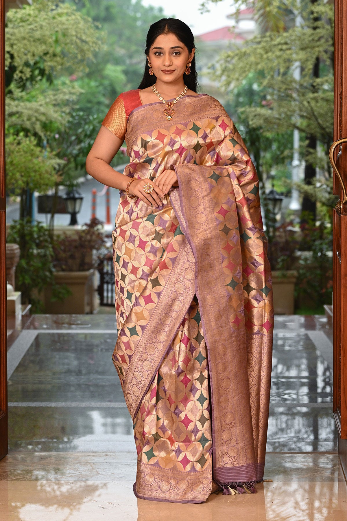 Katan Silk Rangkat Banarasi Saree with Patola-Inspired Motifs