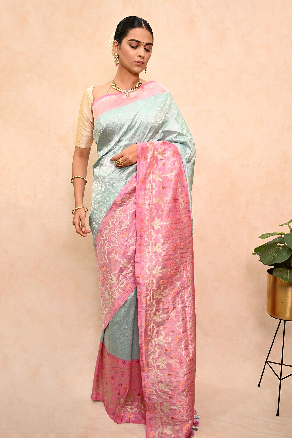Katan Tissue Silk Banarasi Saree with Jamdani Tilfi Border