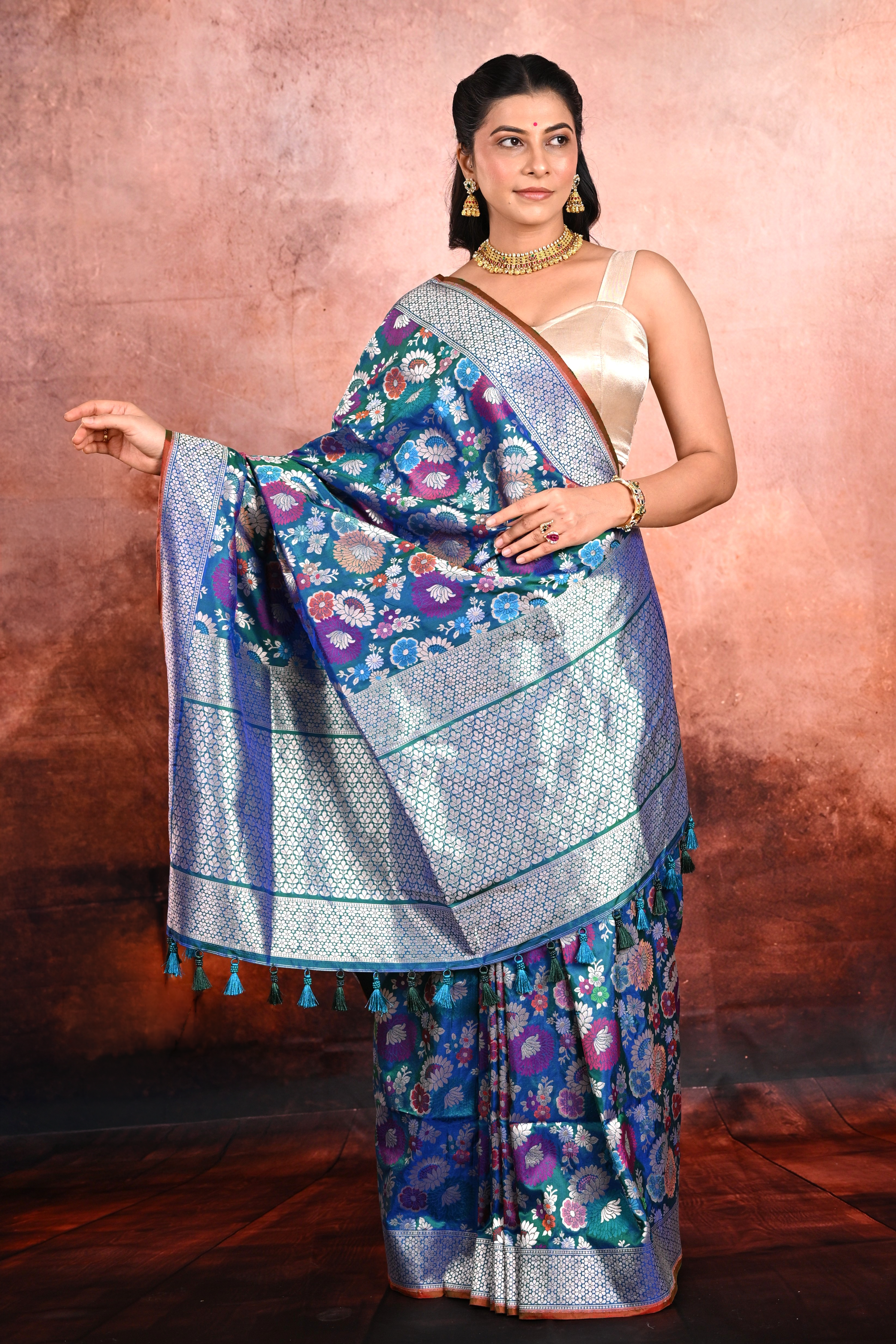 Peacock Blue Katan Silk Banarasi Saree