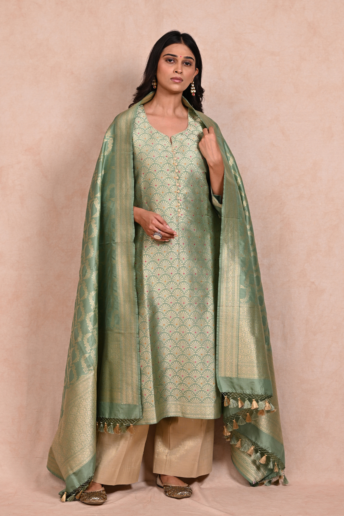 Sea Green Banarasi Brocade Suit