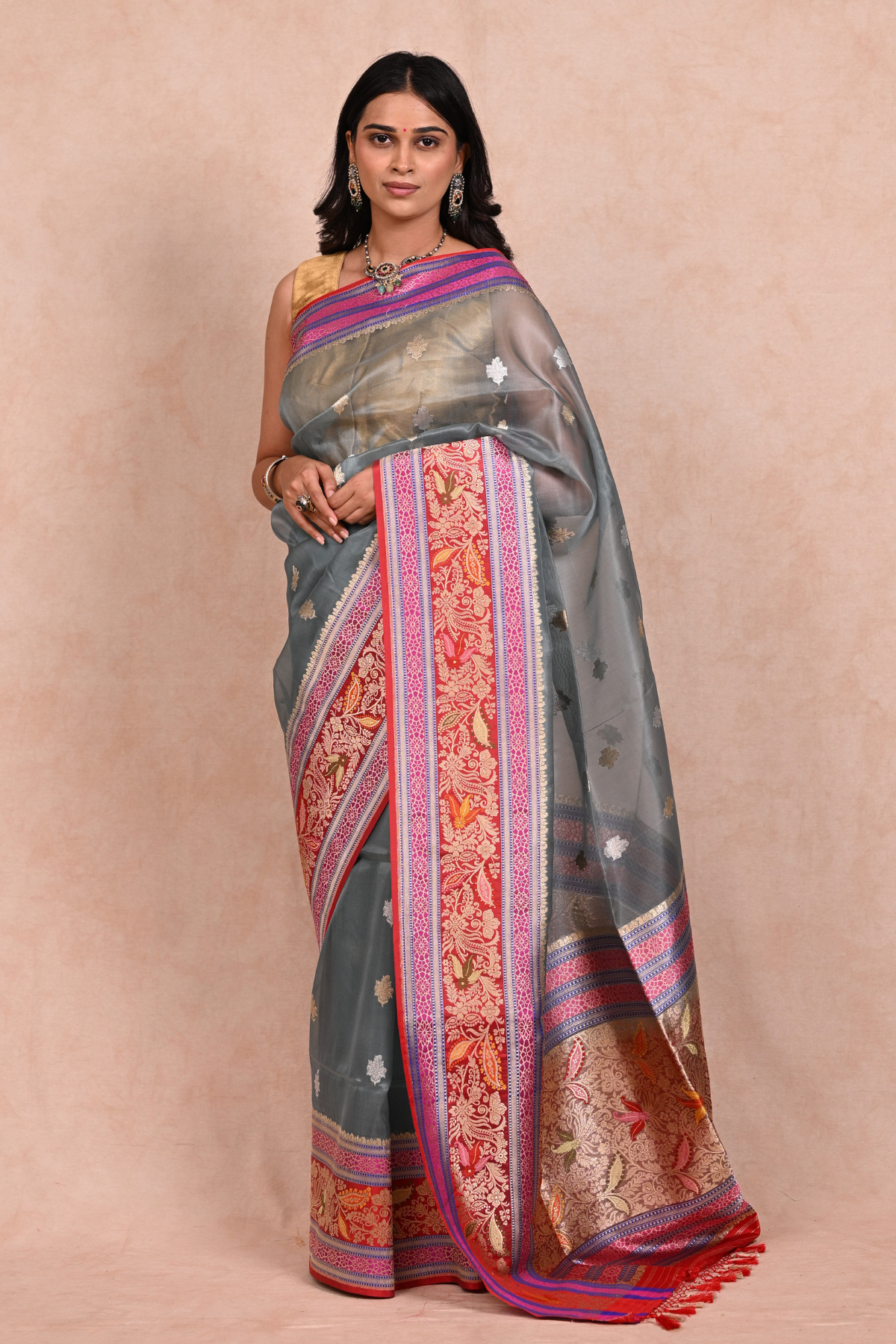 Banarasi Kora Silk Saree with Satin Border & Resham-Zari Work