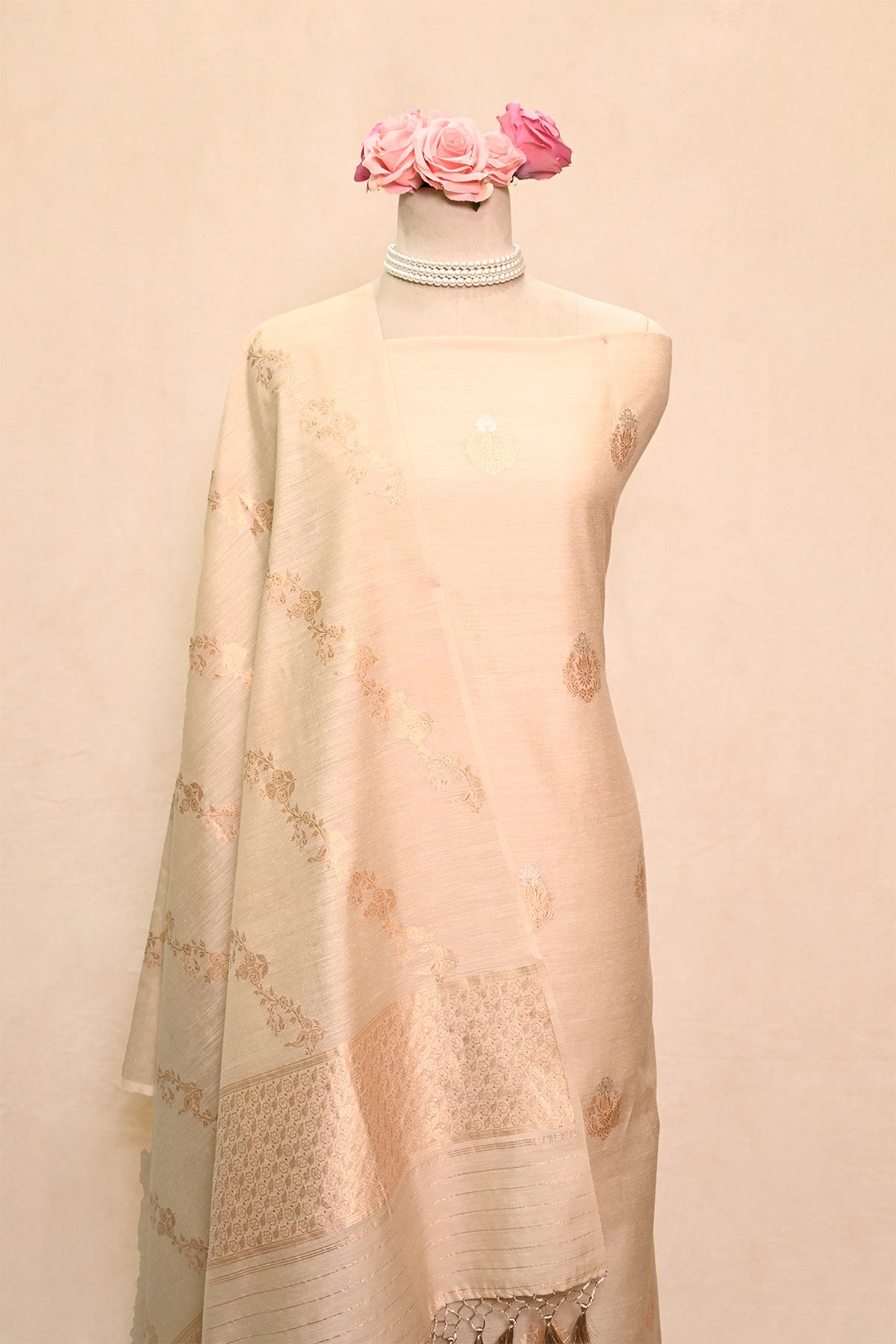 Beige Moonga Silk Banarasi Suit