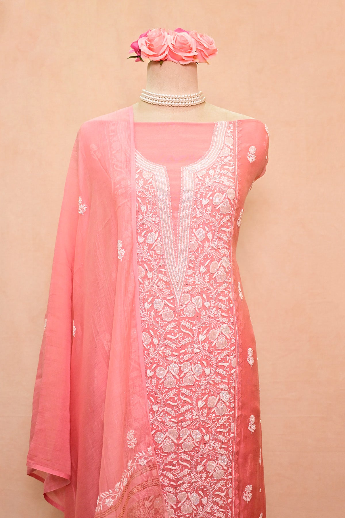 Rosewood Ombre Chanderi Chikankari Suit