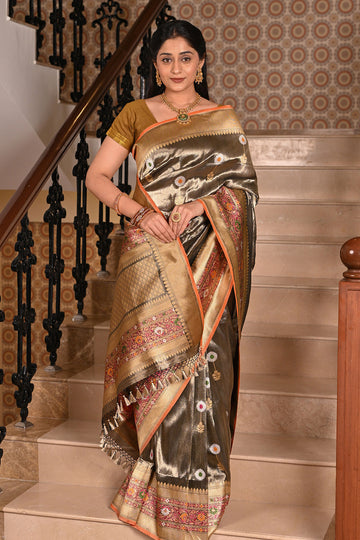 Katan Tissue Silk Banarasi Saree with Meenakari Work