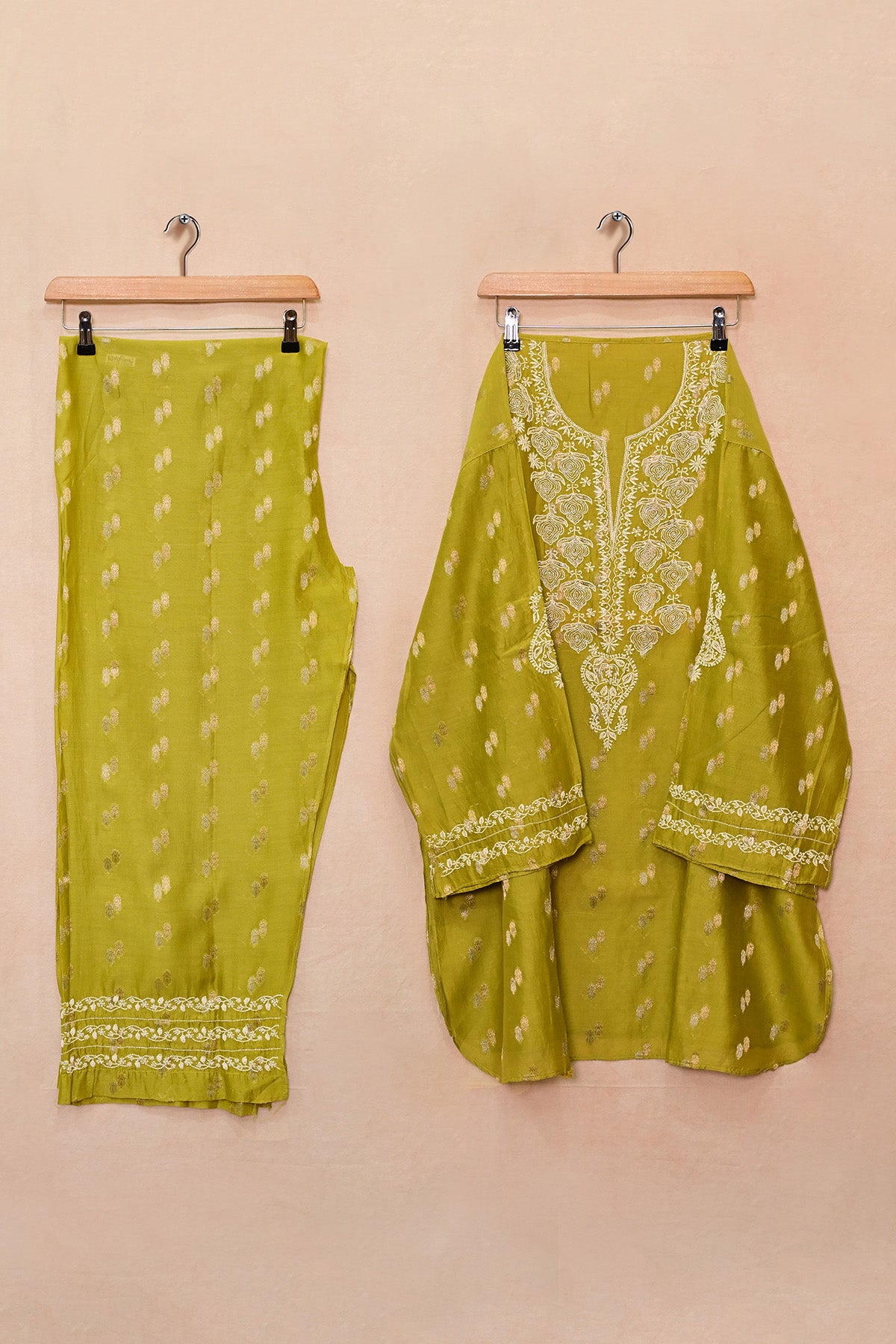 Green Chanderi Chikankari Co-ord set