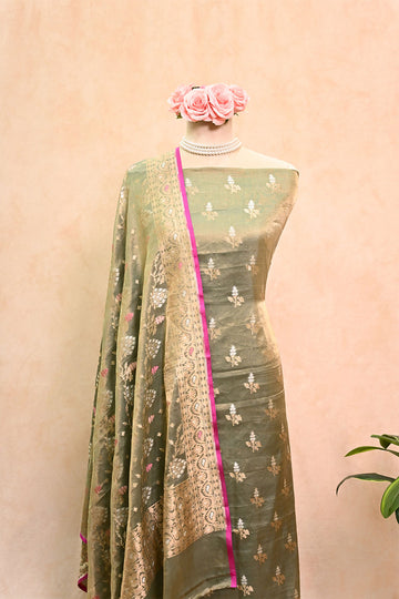 Bottle Green Banarasi Katan Tissue Suit