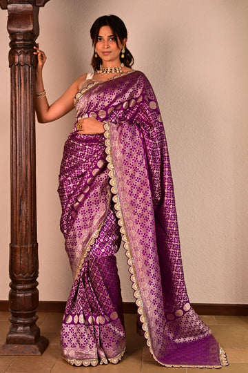 Royal Purple Katan Silk Handcrafted Saree