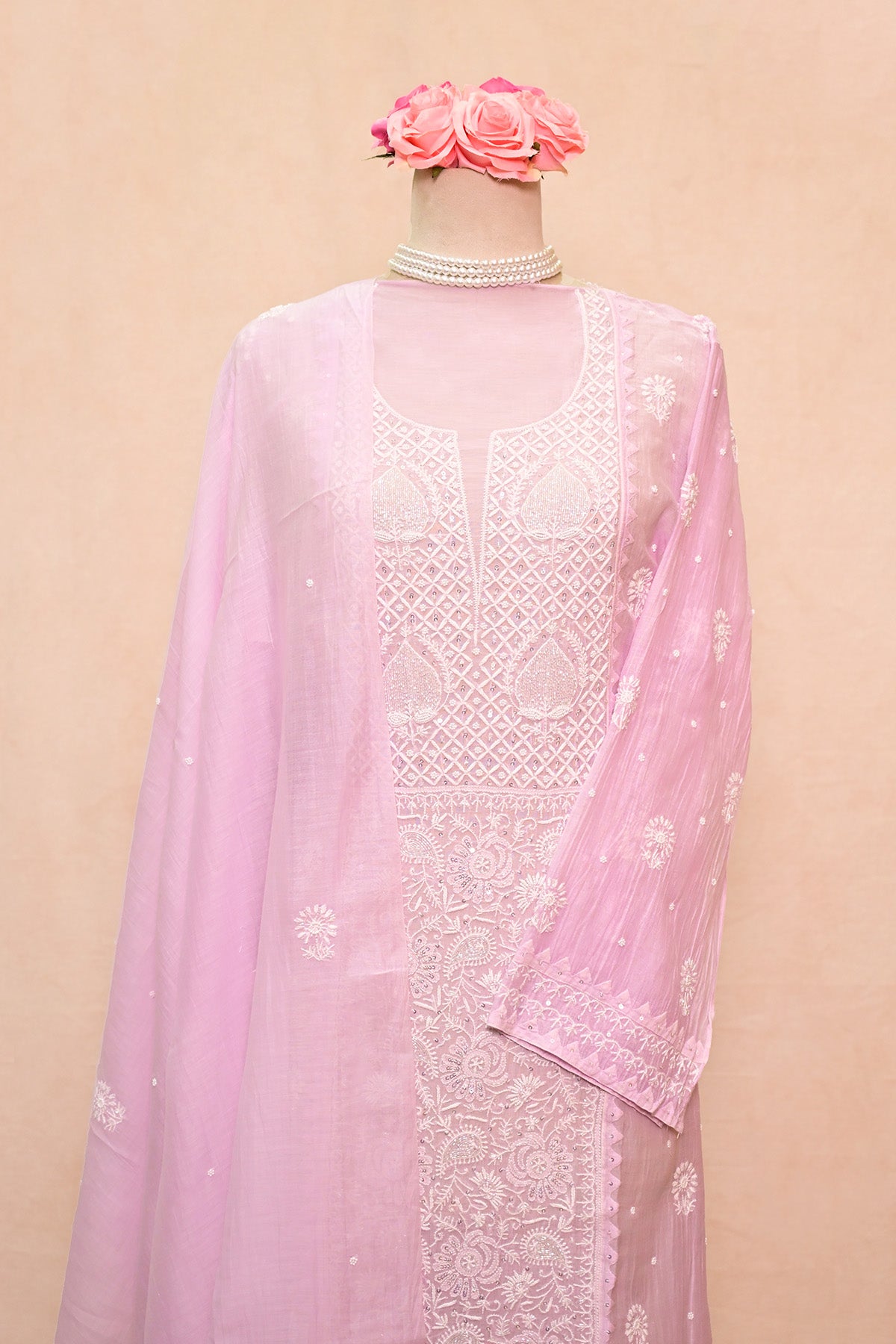 Light Lavender Chanderi Chikankari Suit