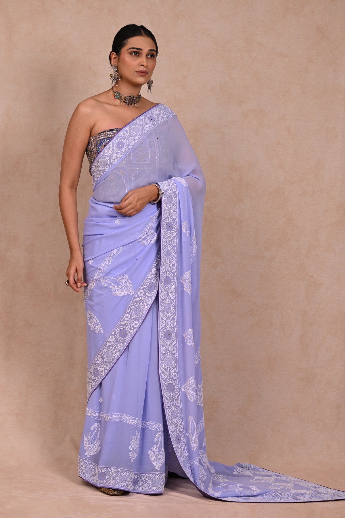 Light Purple Pure Georgette Chikankari saree