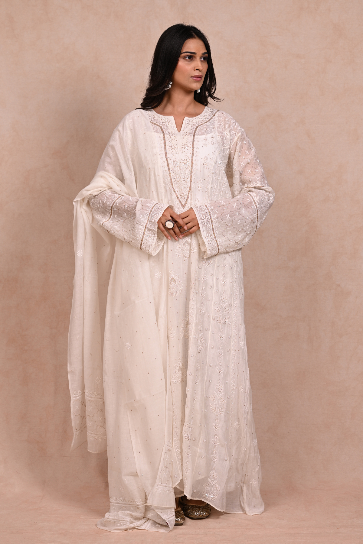Off White dyeable Chikankari Anarkali