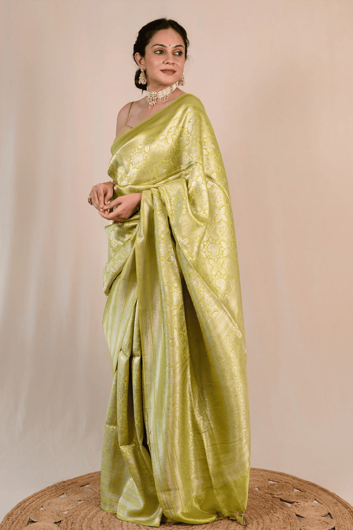 Pear Green Katan Silk Banarasi Saree