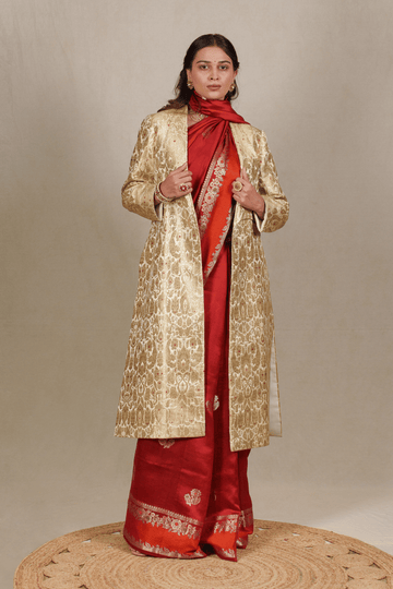 Ivory White Brocade Silk Banarasi Jacket