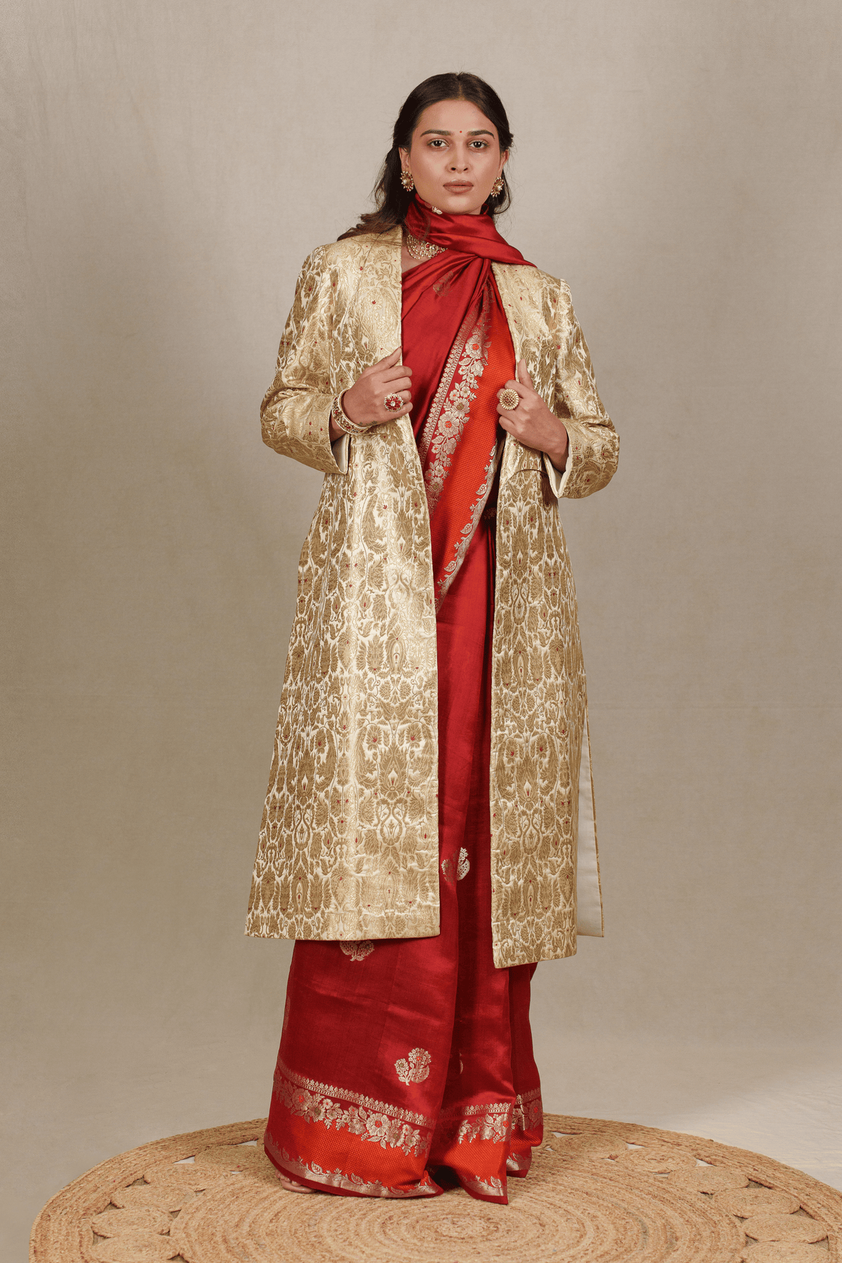 Ivory White Brocade Silk Banarasi Jacket