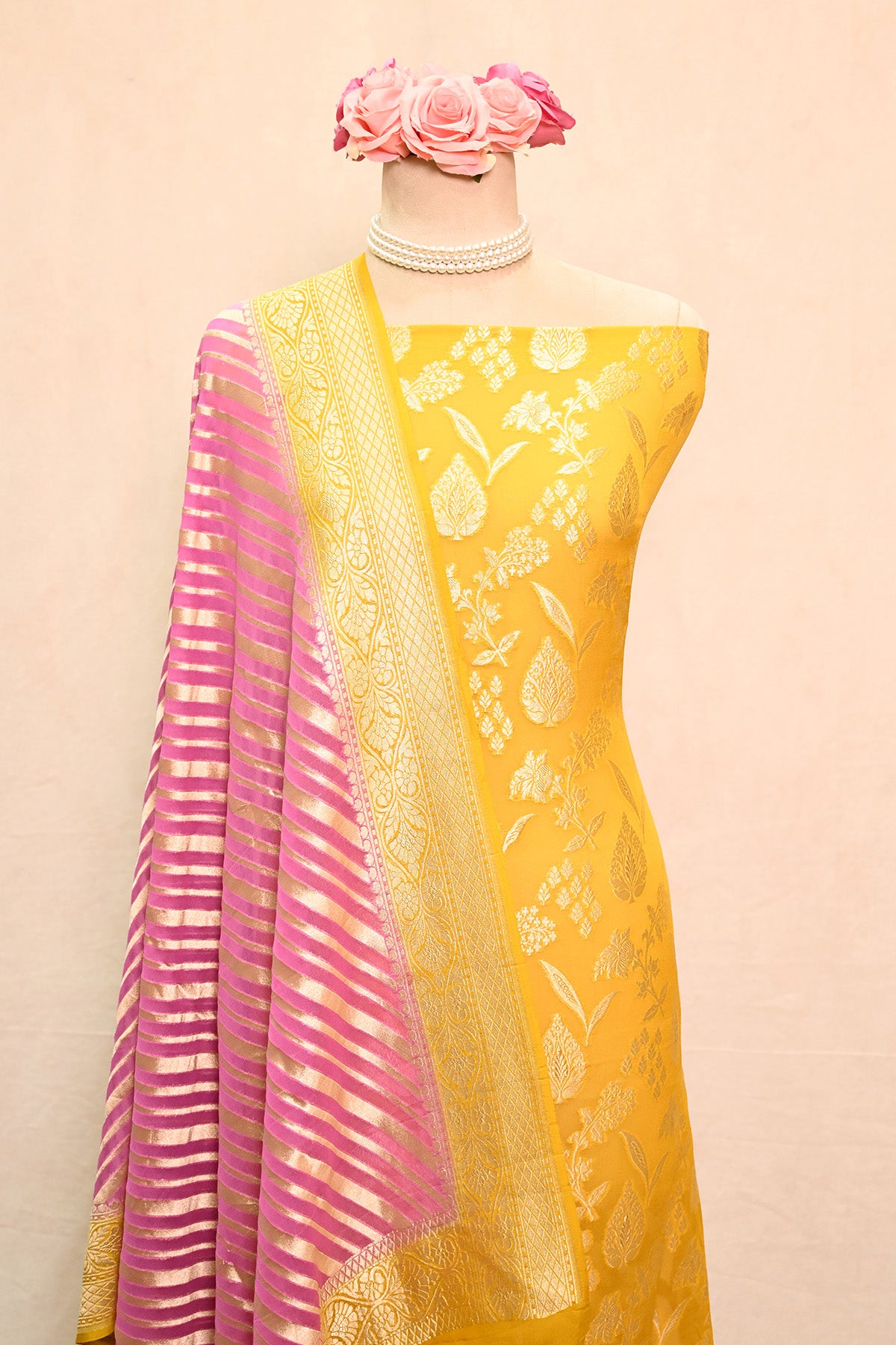 Bright Yellow Khaddi Georgette Banarasi Suit