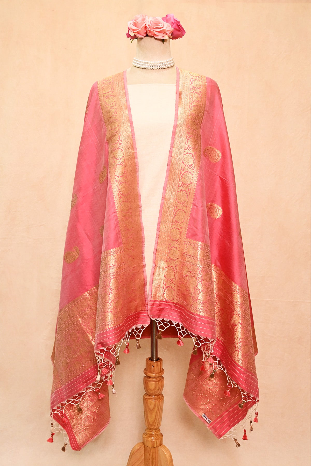 Salmon Pink Katan Silk Banarasi Dupatta