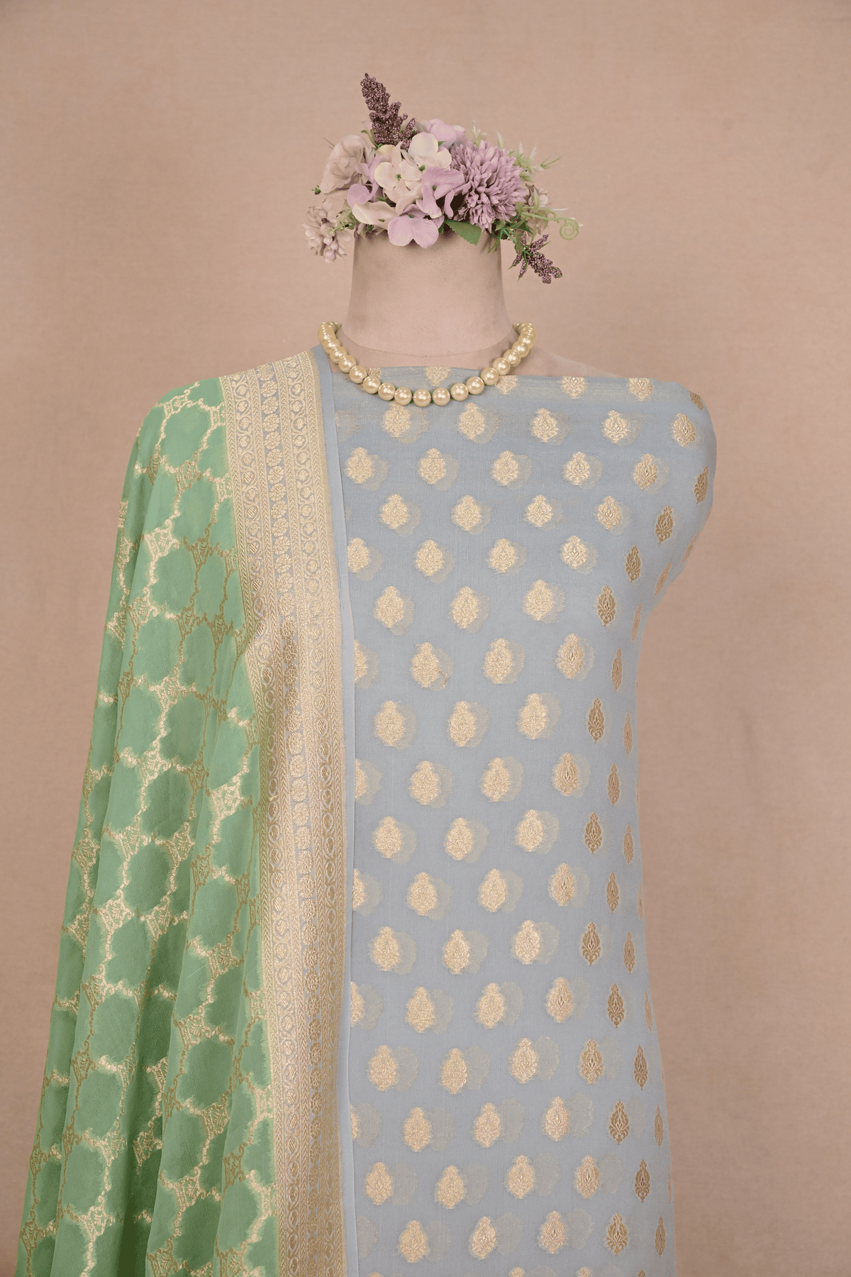 Sea Blue Banarasi Khaddi Georgette Suit