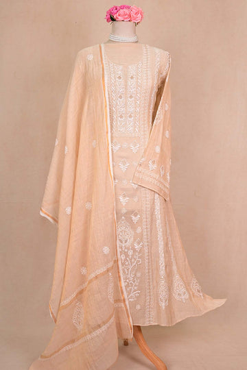Beige Tissue Chanderi Chikankari Anarkali