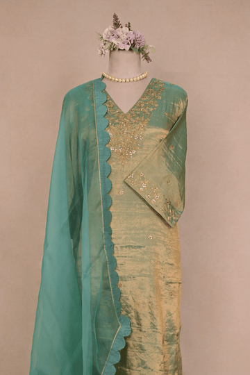 Sea Green Tissue Zardozi Suit