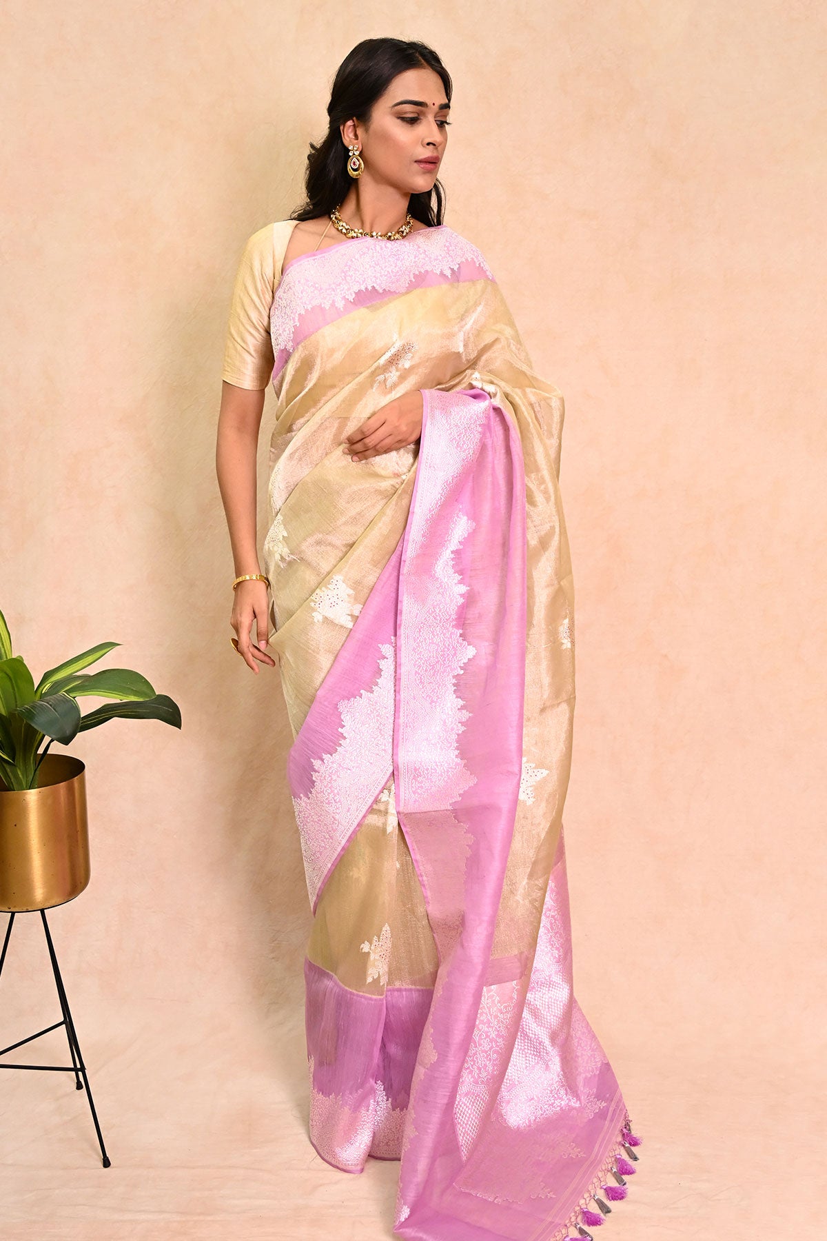 Sea Green Ek Tara Kora Tissue Saree