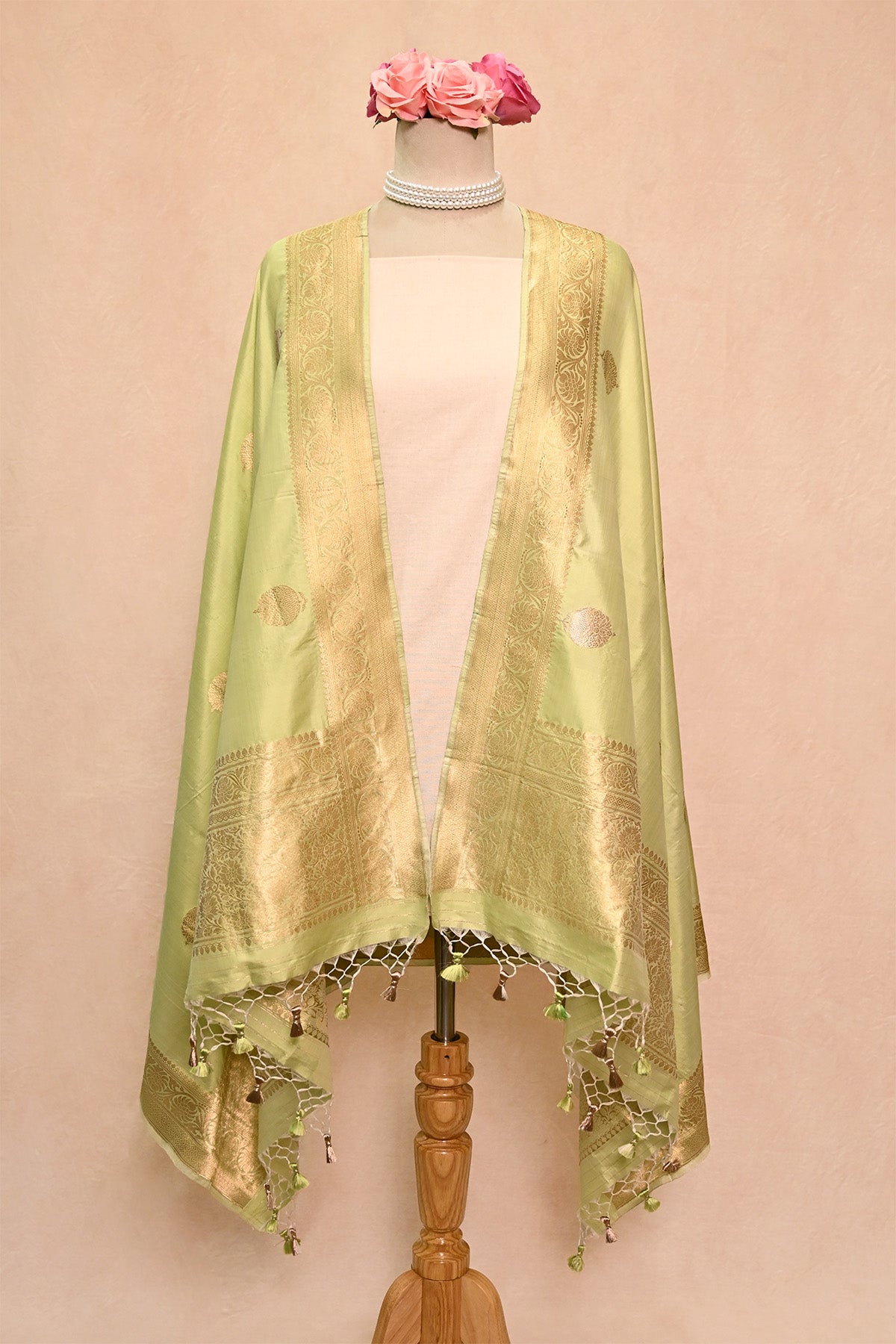 Pastel Green Katan Silk Banarasi Dupatta