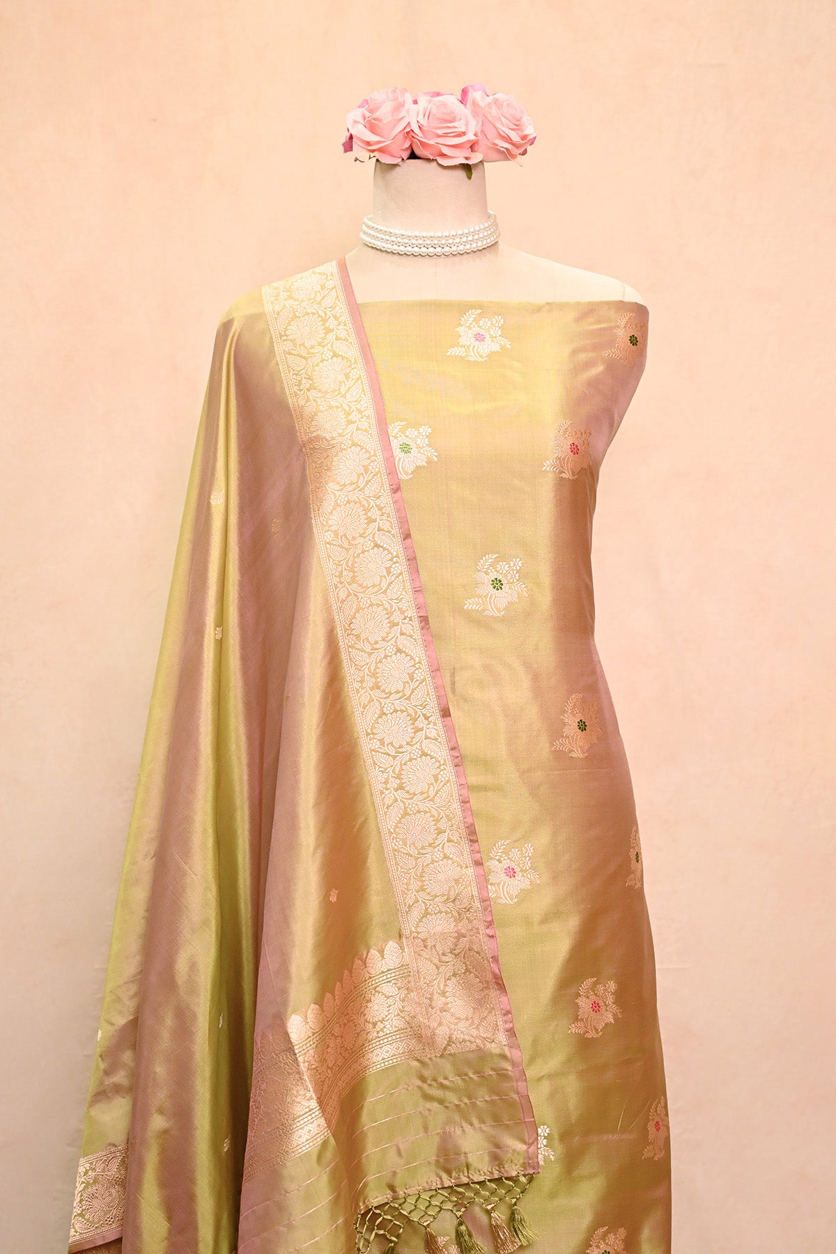 Pista Green Katan Silk Banarasi Suit