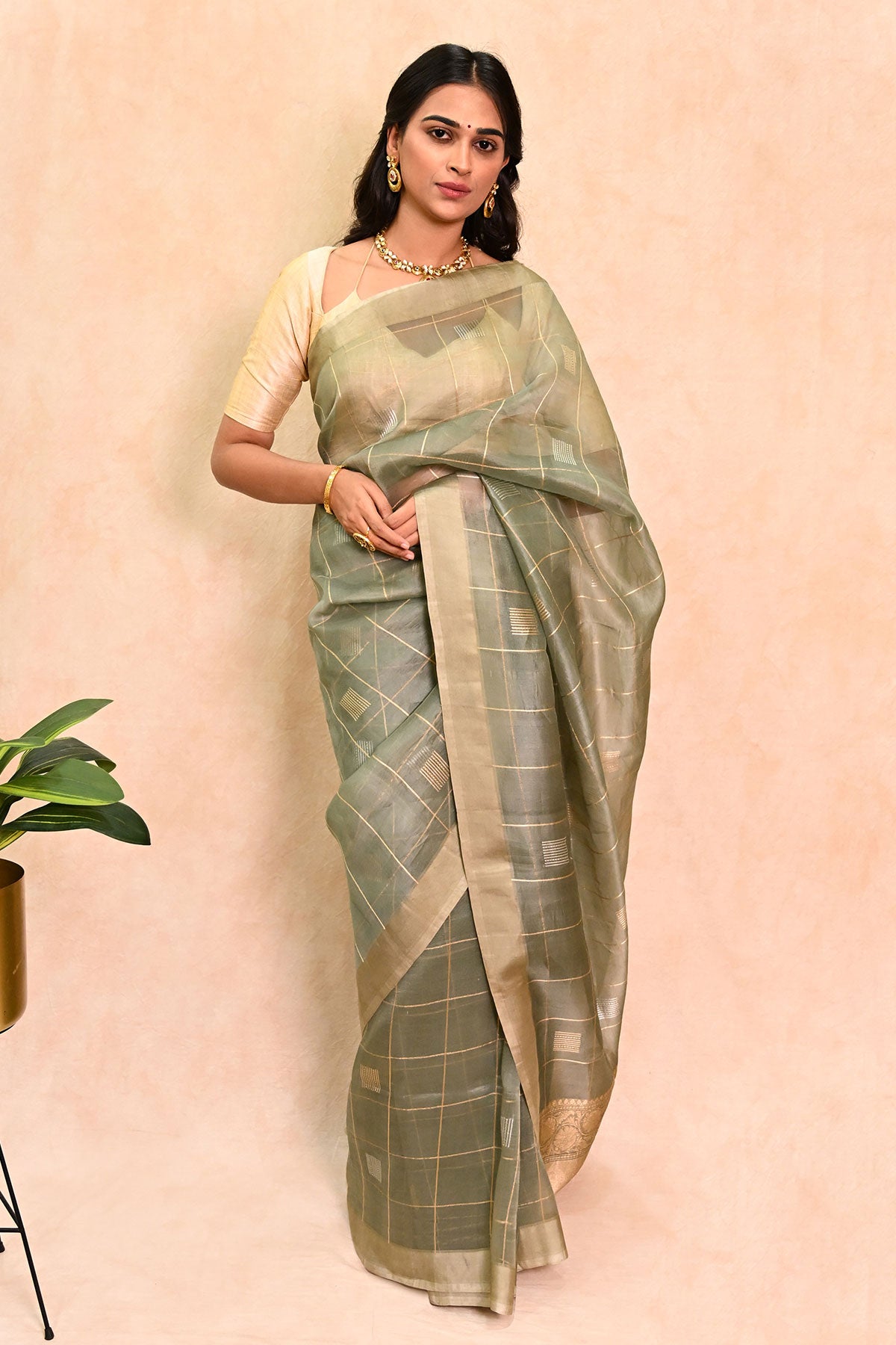 Sage Green Organza Banarasi Saree