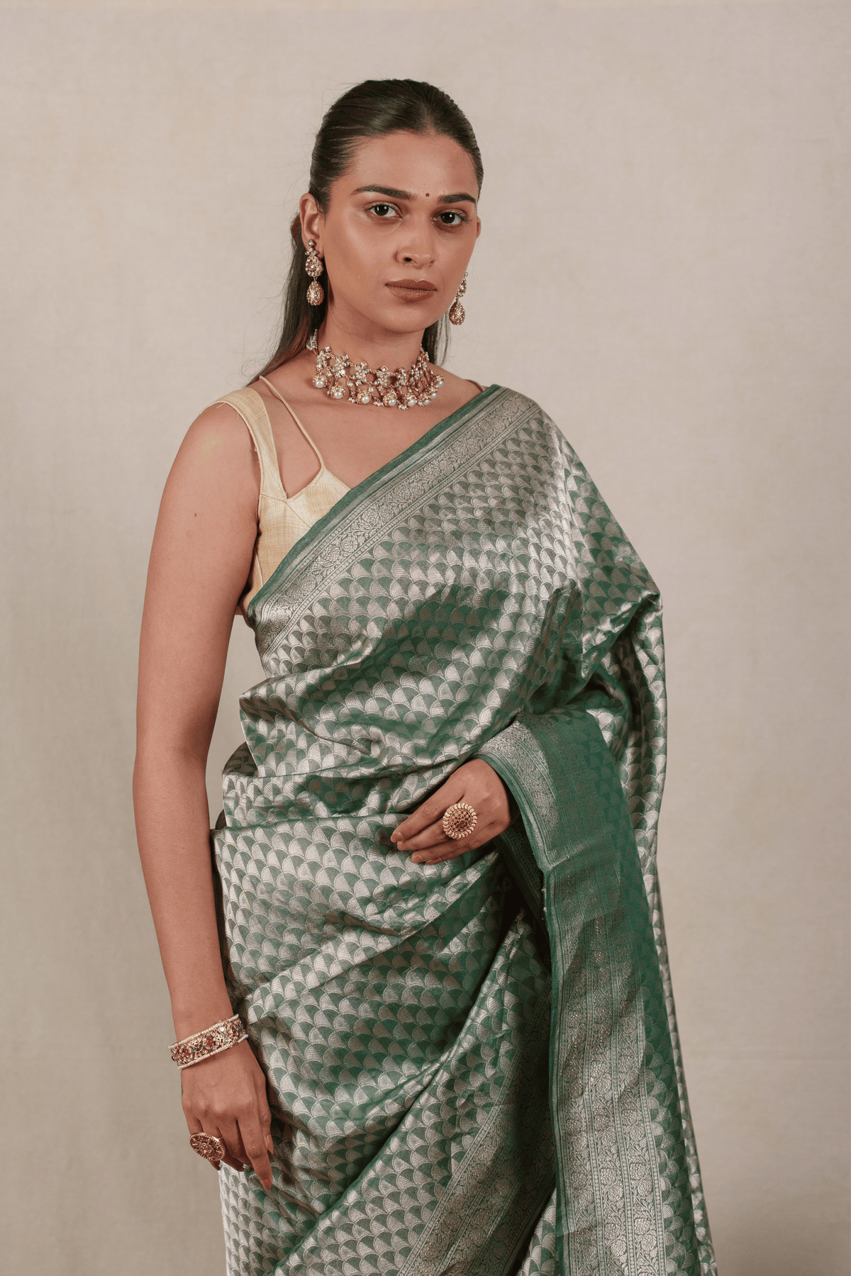 Emerald Green Tissue Georgette Banarasi Saree