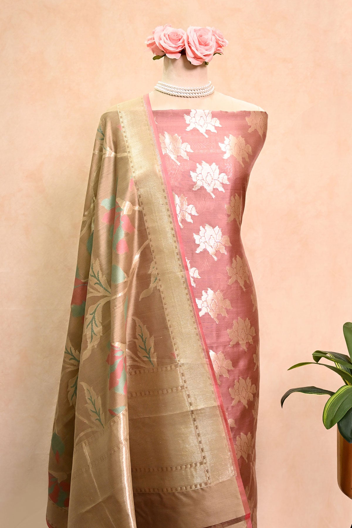 Soft brown Banarasi Dupion Silk Suit
