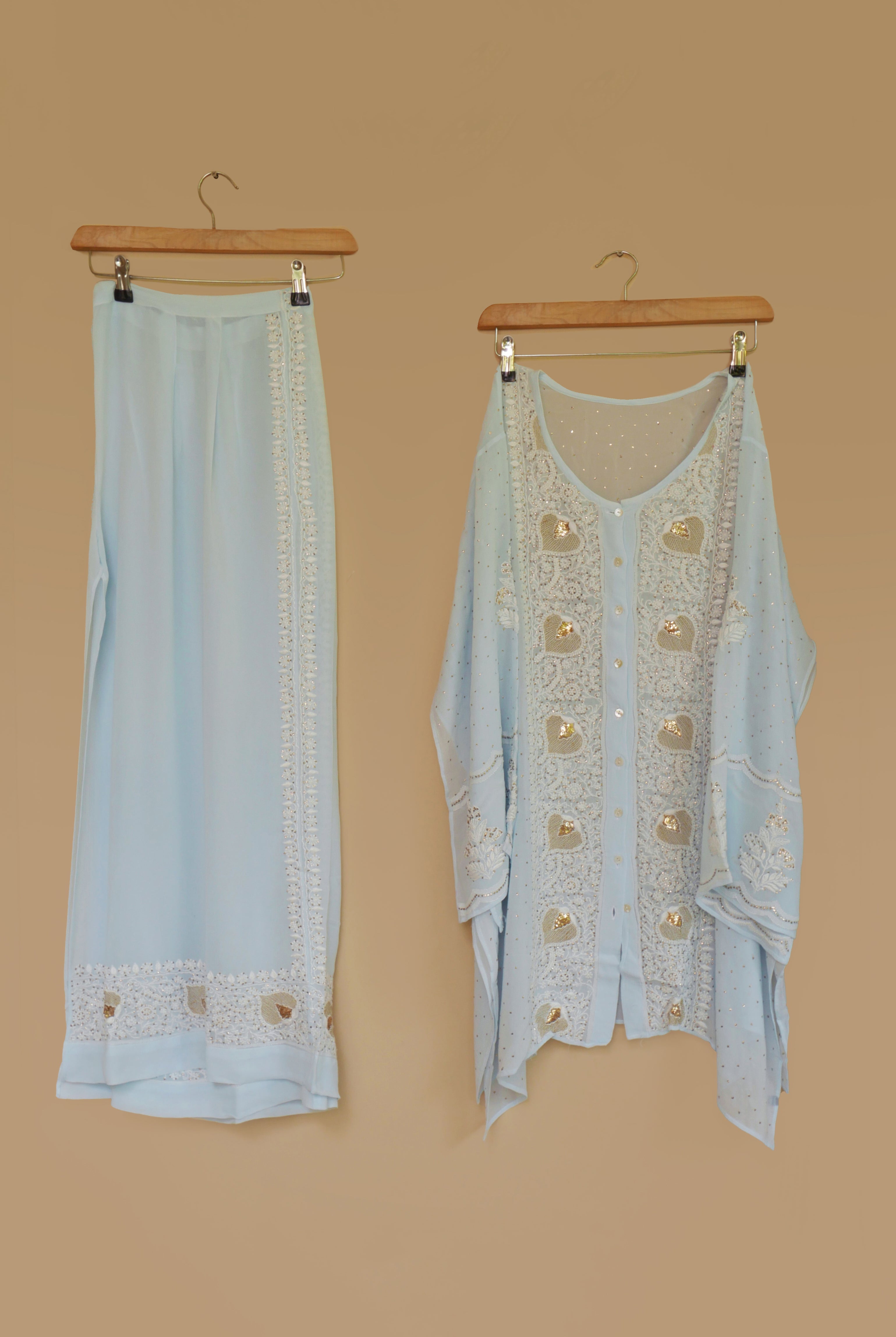 Powder Blue Georgette Chikankari Co-ord set