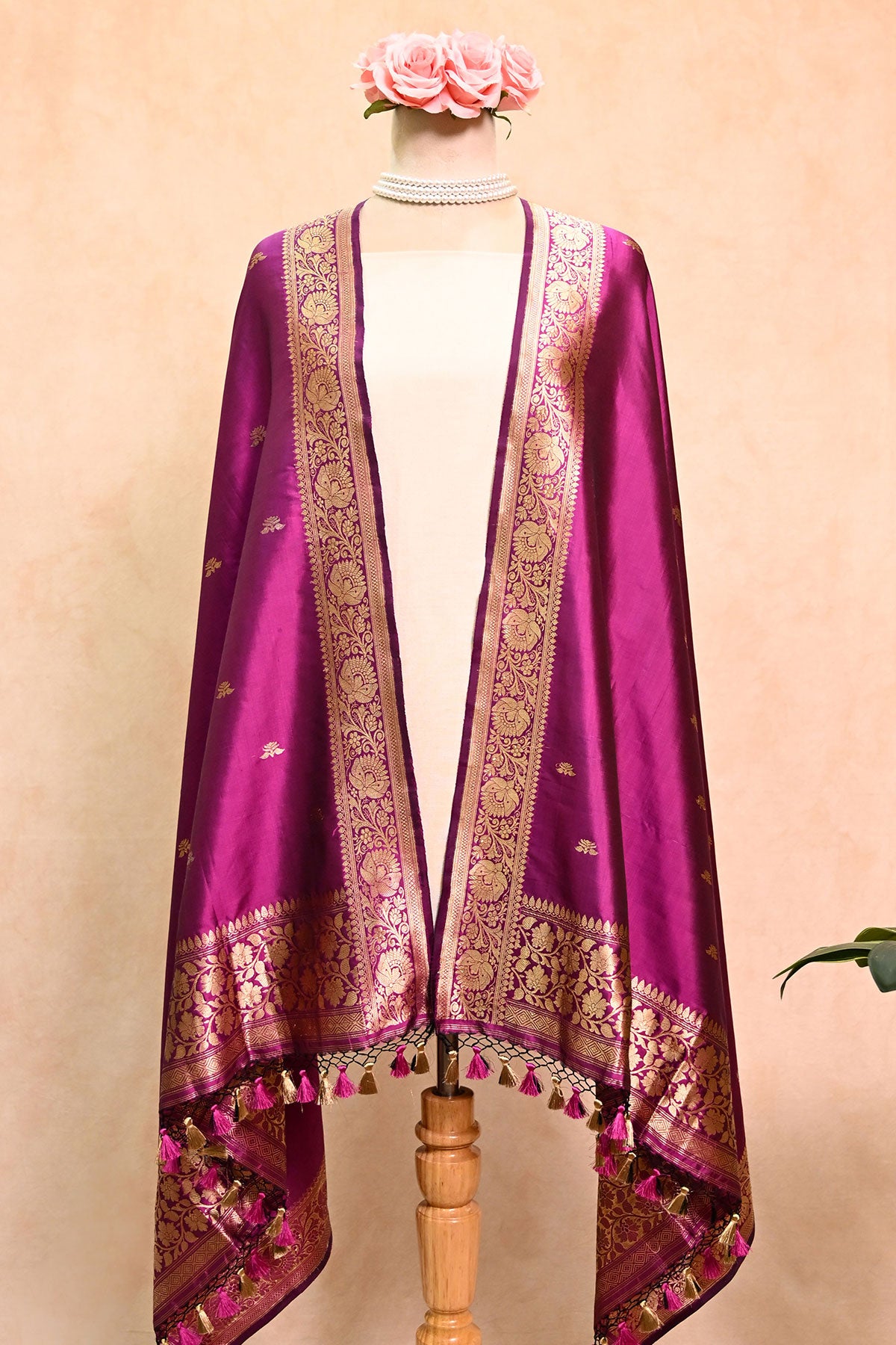 Purple Katan Silk Banarasi Dupatta With  Zari butta pattern
