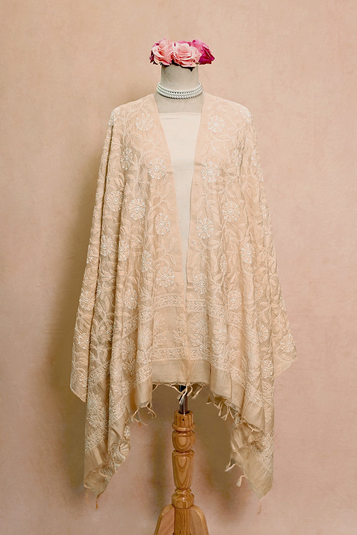 Beige Moonga Silk Dupatta