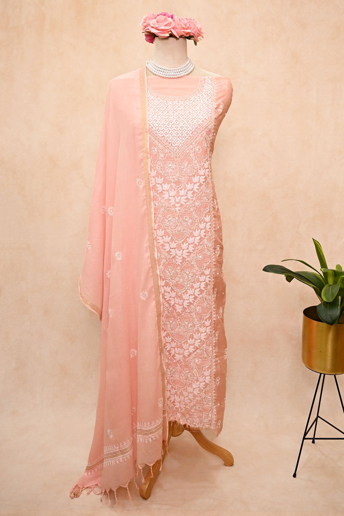 Pastel Pink Chanderi Chikankari Suit