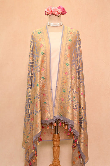 Dusty Blue Khaddi Georgette Banarasi Dupatta