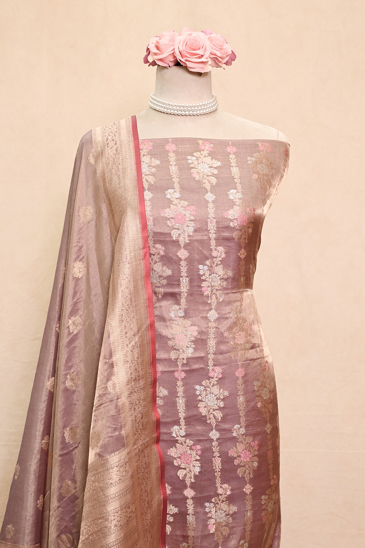 Mauve Tissue Silk Banarasi Suit