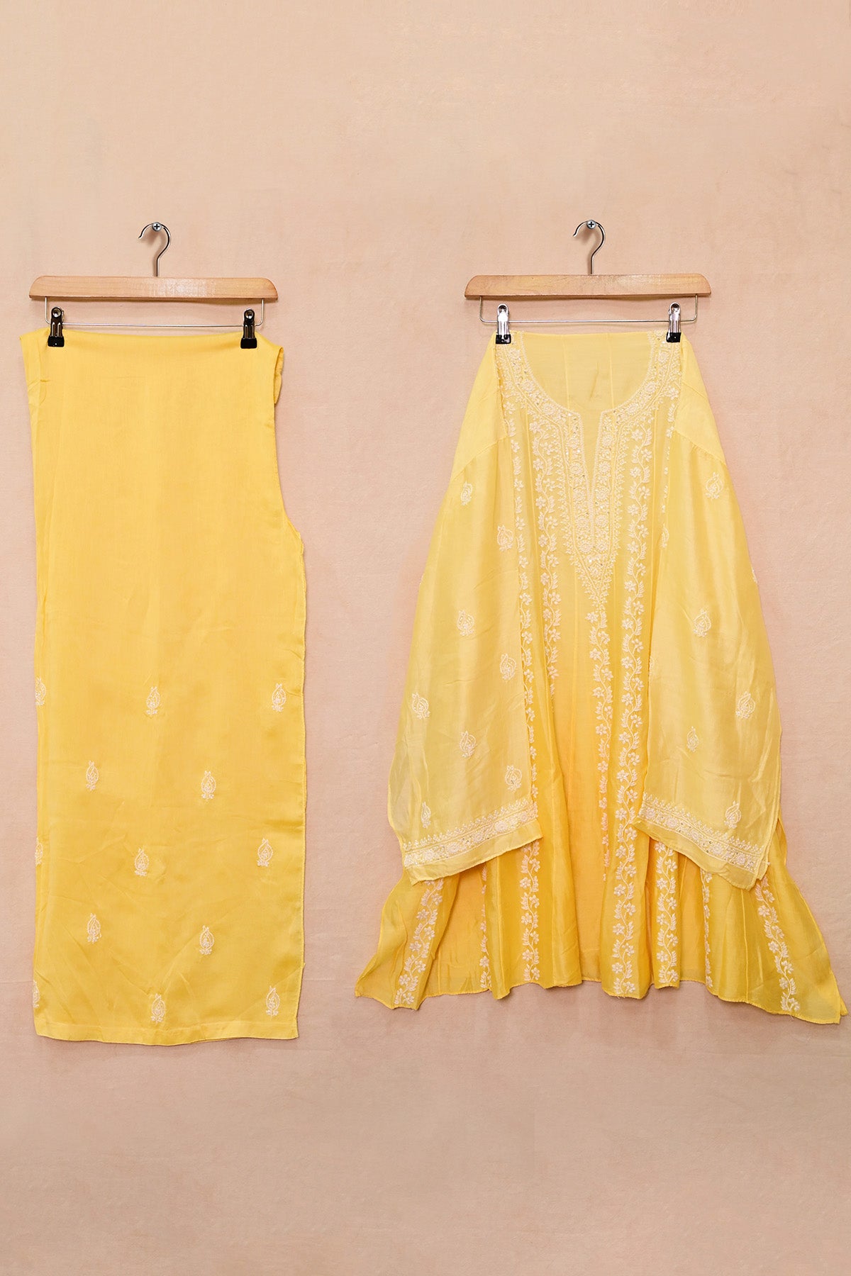 Yellow Ombre Soft Silk Chikankari Co-ord set