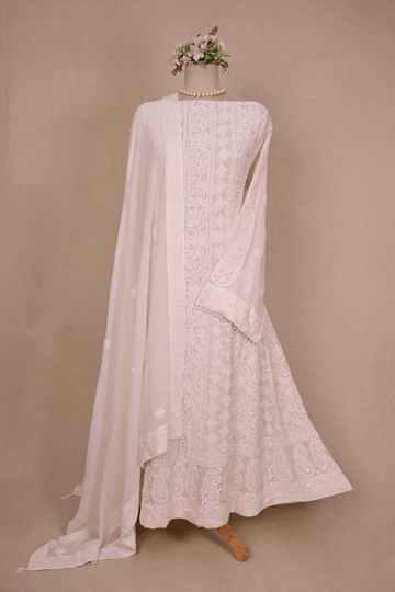 Swan White Georgette Chikankari Anarkali