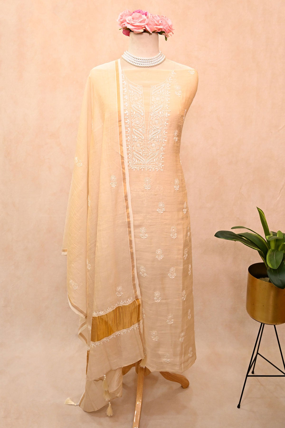 Pure Tissue Chanderi Chikankari Suit