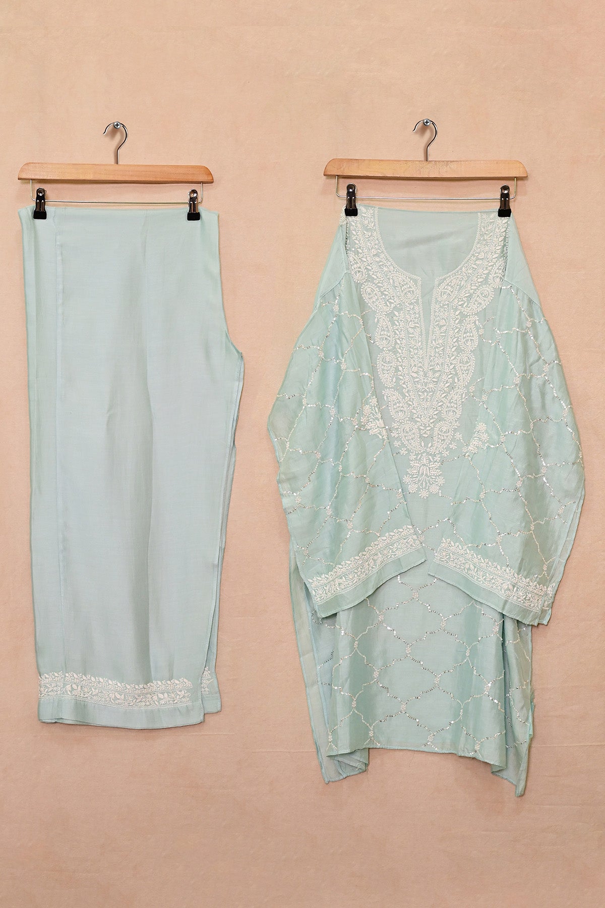 Light Aqua Soft Silk Chikankari Co-ord set