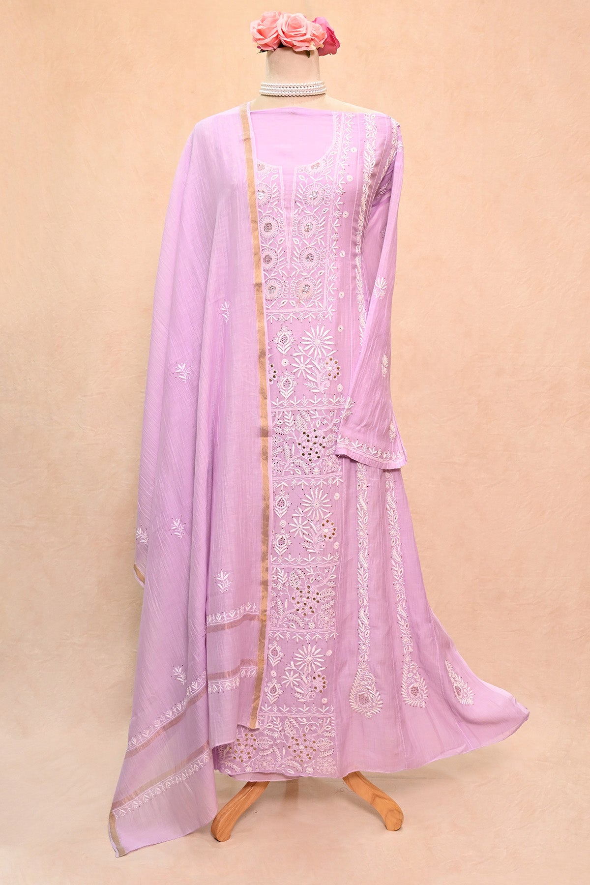 Lavender Chanderi Chikankari Anarkali