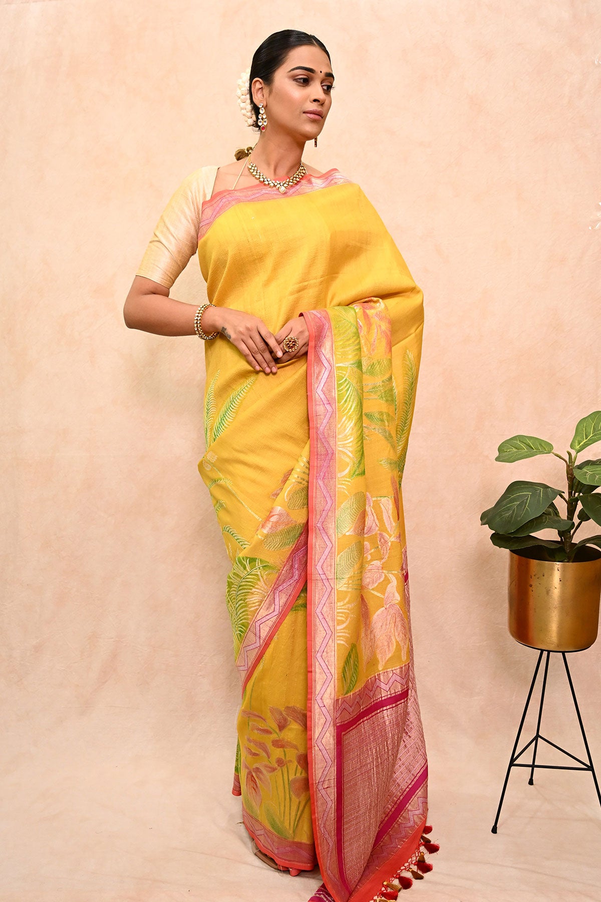 Yellow Tussar Georgette Banarasi Saree