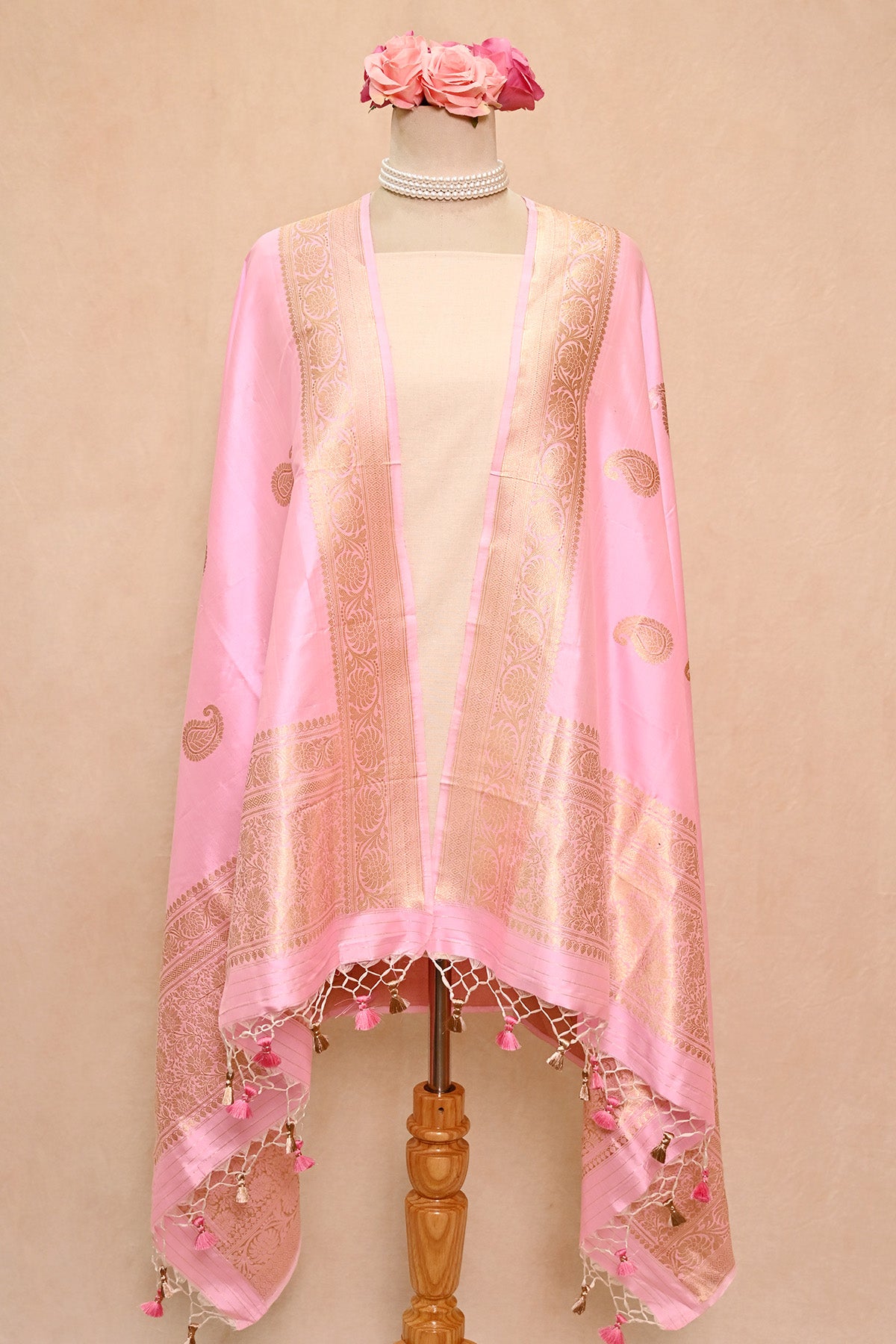 Blush Pink Katan Silk Banarasi Dupatta